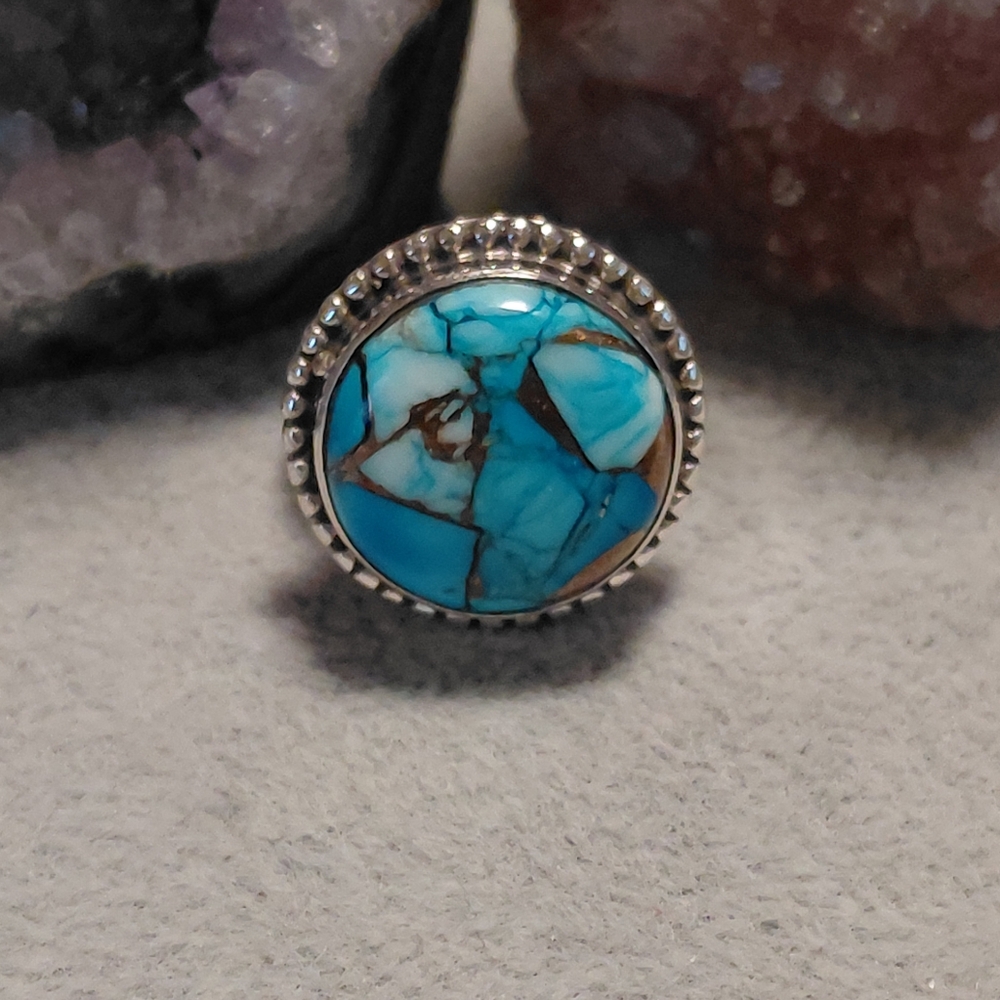 Ice Blue Dahlia Turquoise Sterling Silver Ring - Picture 10 of 11